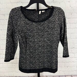MOTH Women's Black White Chenille Three Quarter Sleeve Lana Sweater Size S